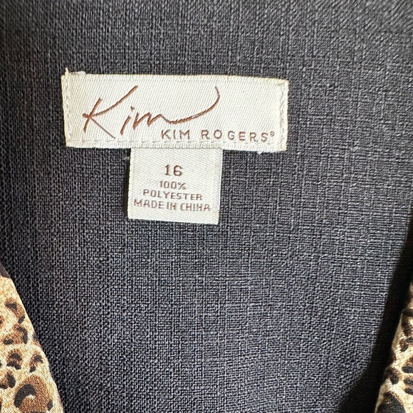 Kim Rogers 3 Piece Suit Black Jacket and Pant Leopard Print Skirt Size 16 - Picture 3 of 8